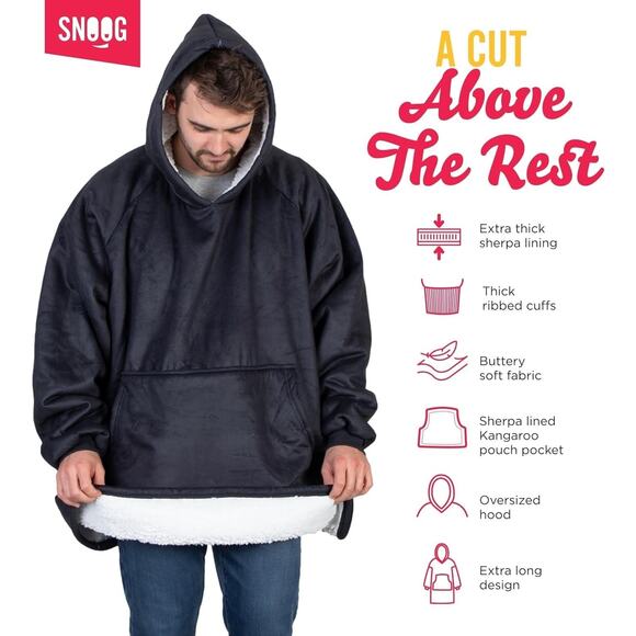 Oversized Wearable Blanket Hoodie, Cozy Sherpa Hoodie Blanket, w/Pocket, Grey - Picture 3 of 5